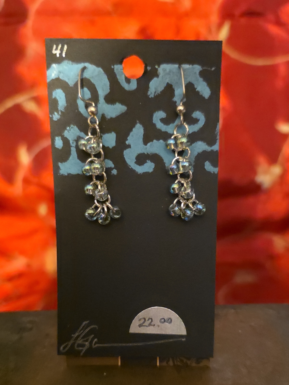 Beaded Dangle Earrings in Iridescent Blue